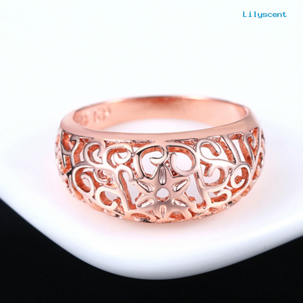 [LS] Fashion Wanita Berongga Bunga Band Handmade Jari Cincin Pertunangan Perhiasan Deor