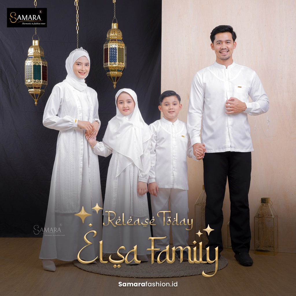ELSA FAMILY SPARKLING BROKEN WHITE SERAGAM KELUARGA BY SAMARA BAJU BUSANA MUSLIM TERBARU 2023 GAMIS 