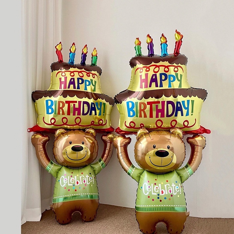 Kreatif Besar Beruang Warna Lilin Kue Foil Helium Balon Untuk Pesta Ulang Tahun Baby Shower Dekorasi Hadiah Anniversary Mainan Anak Perlengkapan