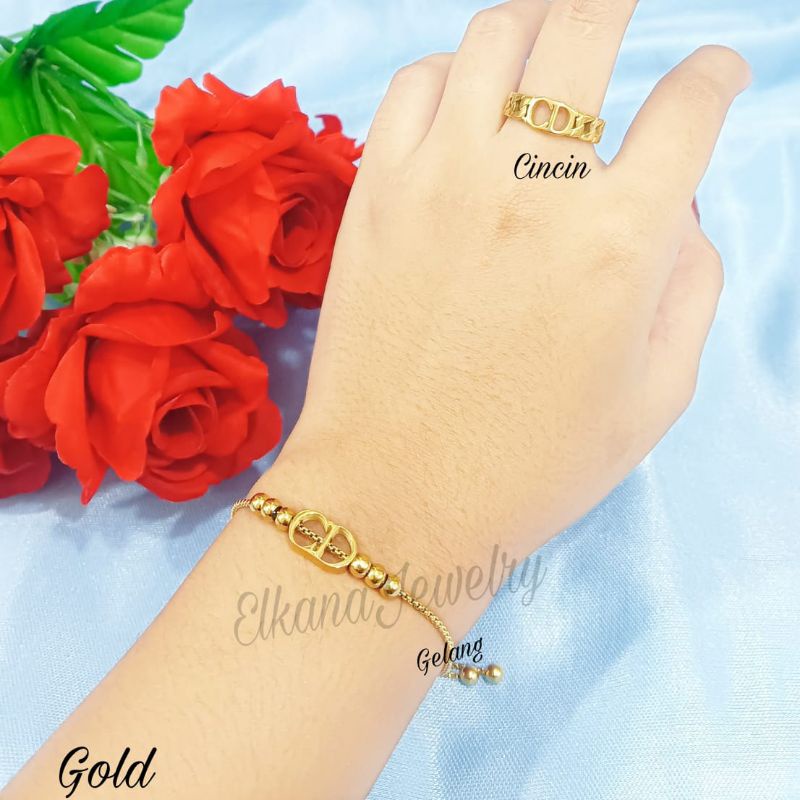 GELANG SERUT+ CINCIN C BOLA FASHION Perhiasan super berkelas korea anti karat dan anti luntur