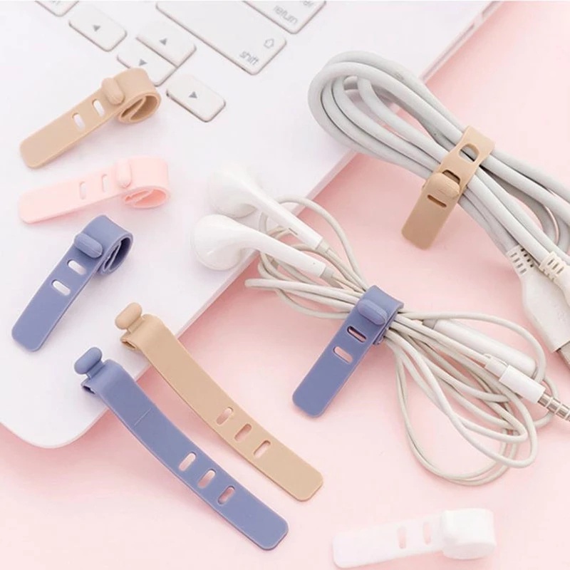 [Harga Grosir]1 Pc Tali Pengikat Kabel Data Earphone Bahan Silikon Lembut Dapat Digunakan Kembali Ukuran 8cm