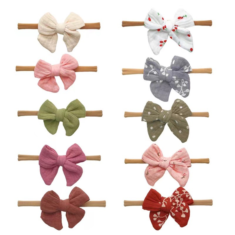 SOFT NON-TRACE PREMIUM BABY TODDLER SMALL BOW RIBBON CUTE HEADBAND HAIRBAND BENDO BANDO BANDANA PITA ANAK BALITA BAYI COTTON NYLON LINEN LACE EMBROIDERY AKSESORIS KARET RAMBUT WARNA SOLID POLOS PASTEL LEMBUT KOREA KOREAN STYLE