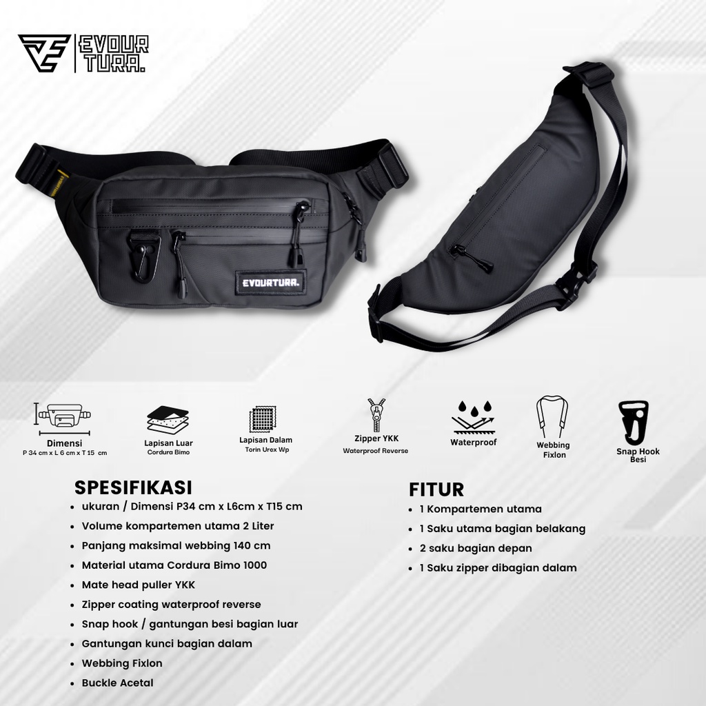 Evourtura waistbag waterproof tas pinggang premium tas pinggan pria tas punggung tas bahu [ WALXER ]