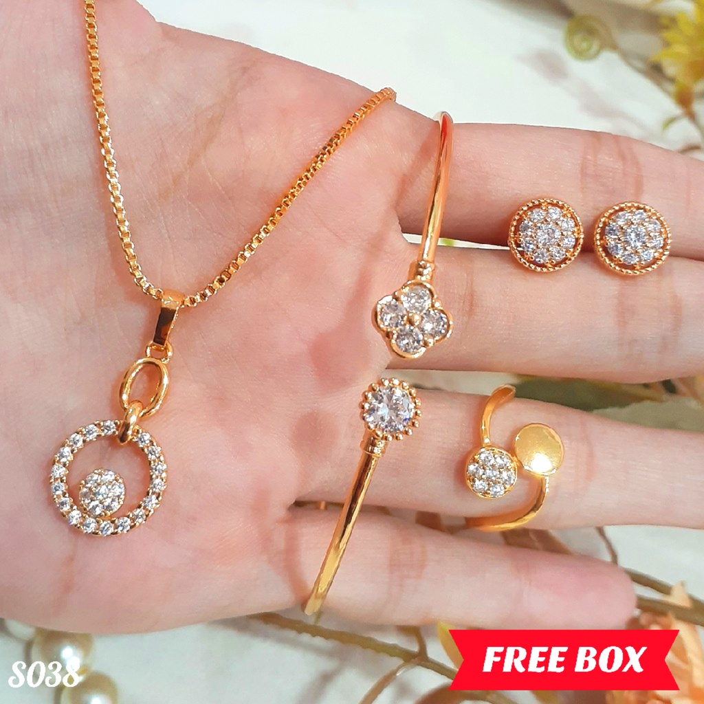 PGX Set Perhiasan Xuping Cincin Gelang Kalung Anting Lapis Emas - S038