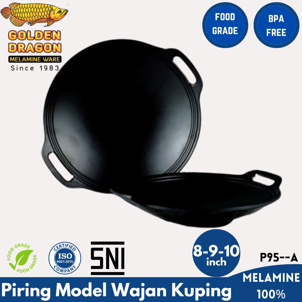 Piring Model Wajan Penggorengan Golden Dragon Melamine / Piring Saji Melamin Unik Estetik