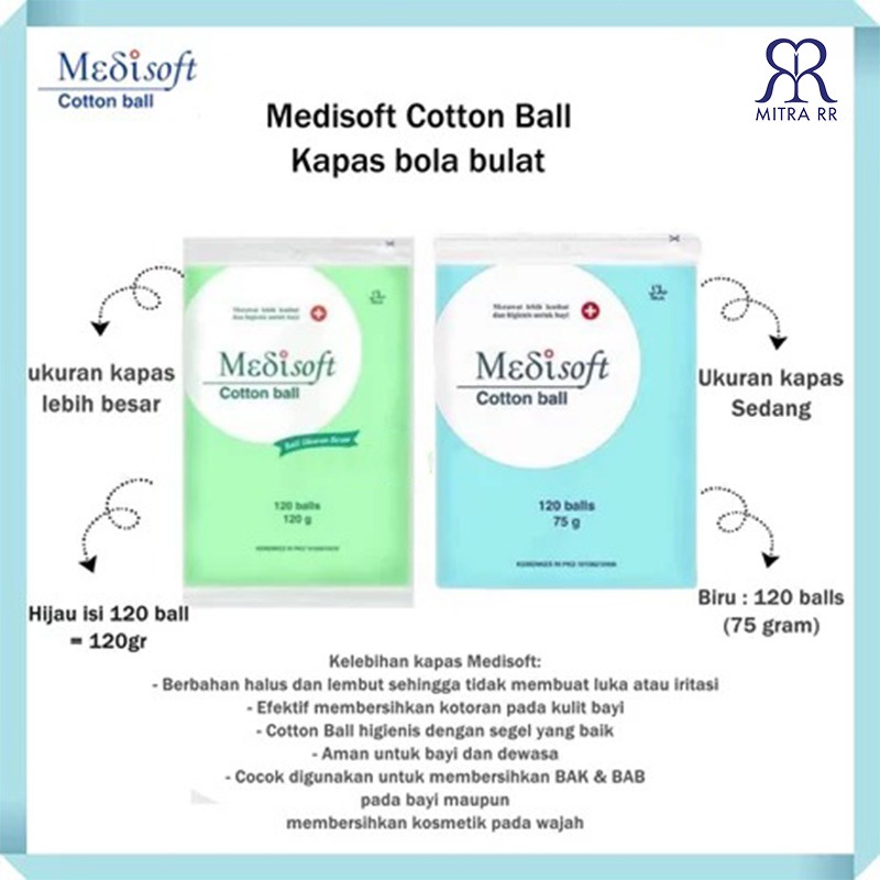 Kapas Medisoft Cotton Ball 120 Balls / Kapas Bulat Bola