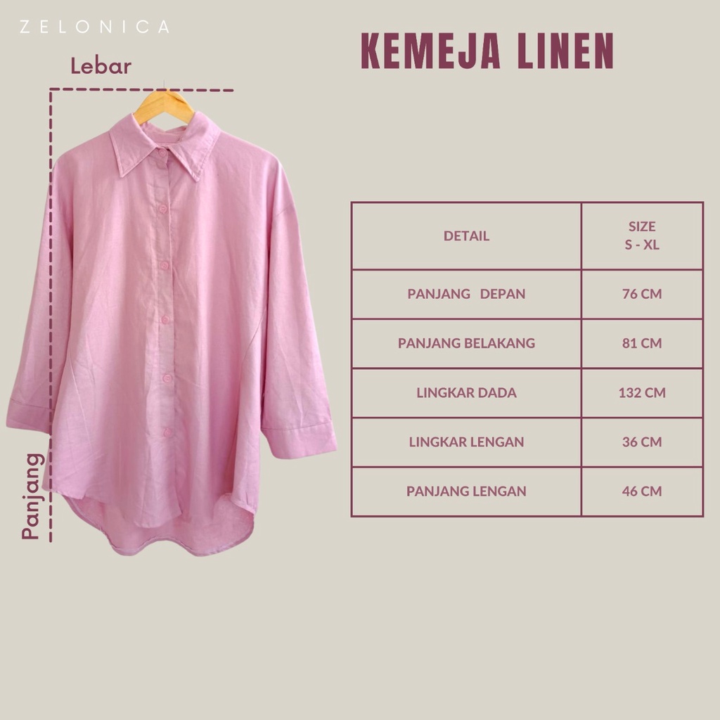 Zelonica Ola Kemeja Linen Bahan Premium