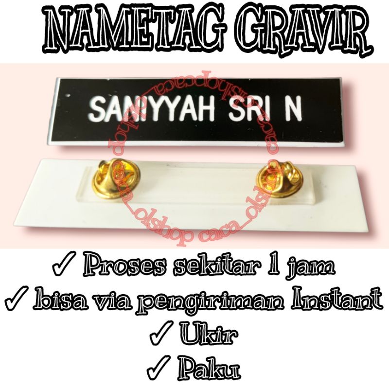 Nametag Papan Nama Dada PDH PNS Bhayangkari Persit Siswa Gravo Gravir Akrilik Peniti Paku Magnet