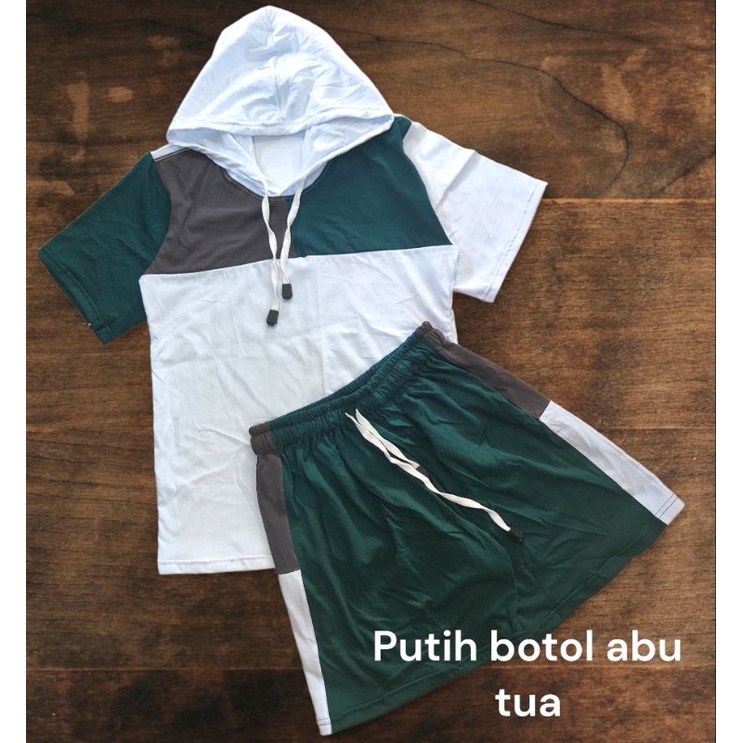 set celana pendek kaos Hoodie kombinasi