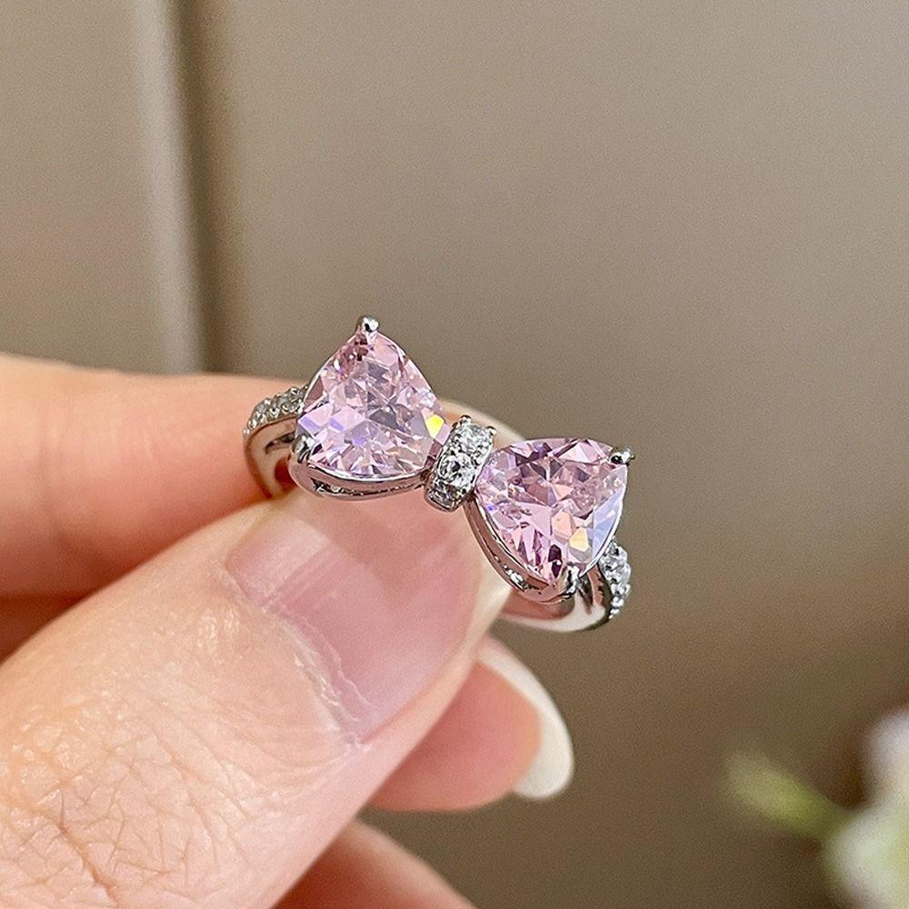 Needway  Wanita Cincin Lucu Menawan Chic Niche Desain Hadiah Gadis Zirkon Warna-Warni Berlian Imitasi Pembukaan Cincin Gaya Korea Ring