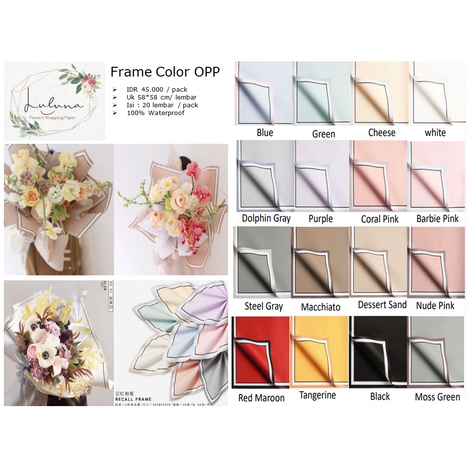

Luluna / 20 LEMBAR Frame Color OPP / kertas bunga / wrapping paper / buket bunga / kertas pembungkus bunga MURAH