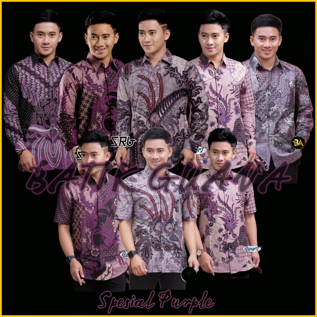 ATASAN KEMEJA BATIK PRIA LENGAN PANJANG WARNA UNGU LILAC PURPLE VIOLET / HEM BATIK PRIA WARNA UNGU M L XL XXL