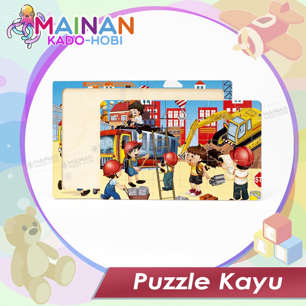 MAINAN EDUKASI ANAK PUZZLE KAYU 3D KARAKTER KONSTRUKSI CONSTRUCTION
