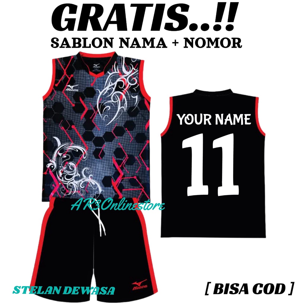 ( FREE SABLON NAMA + NOMOR ) Baju olahraga stelan pria/wanita kaos voli badminton bulutangkis tenis bola futsal terbaru