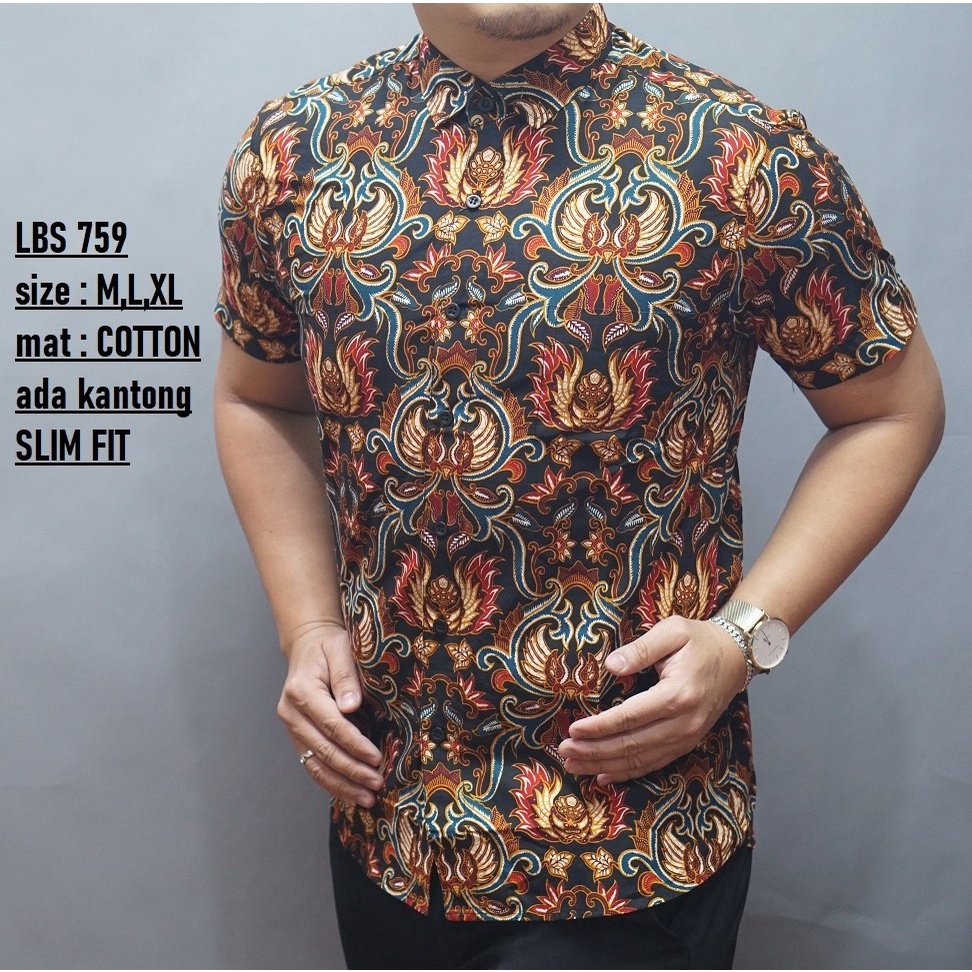 Baju Batik Pria Slimfit Kemeja Lengan Pendek Slim Fit LBS 759