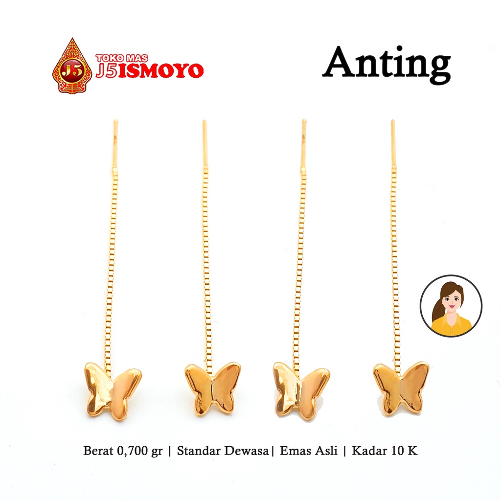 Anting Emas Panjang Butterfly Bellia J5 Ismoyo