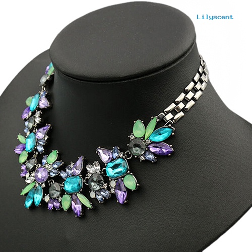 Ls Women's Rhinestone Flower Cluster Bib Pendant Choker Rantai Pesona Liontin Kalung