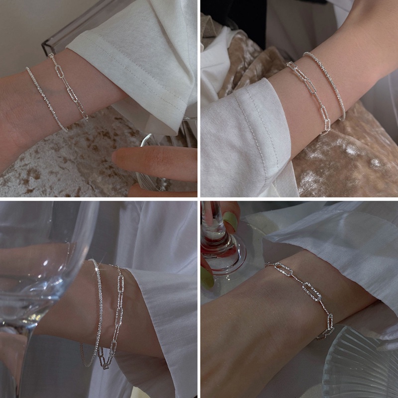 Mode Baru Warna Perak Double Layer Gelang Berkilau Indah Sederhana Wanita Gelang Aksesoris Perhiasan Halus