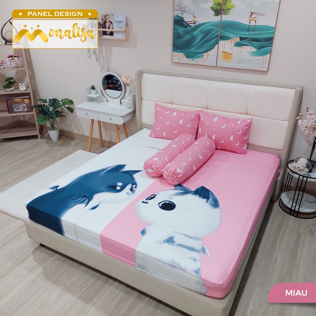 SPREI MONALISA PANEL MIAU KING 180X200, Queen 160x200 dan single 120x200