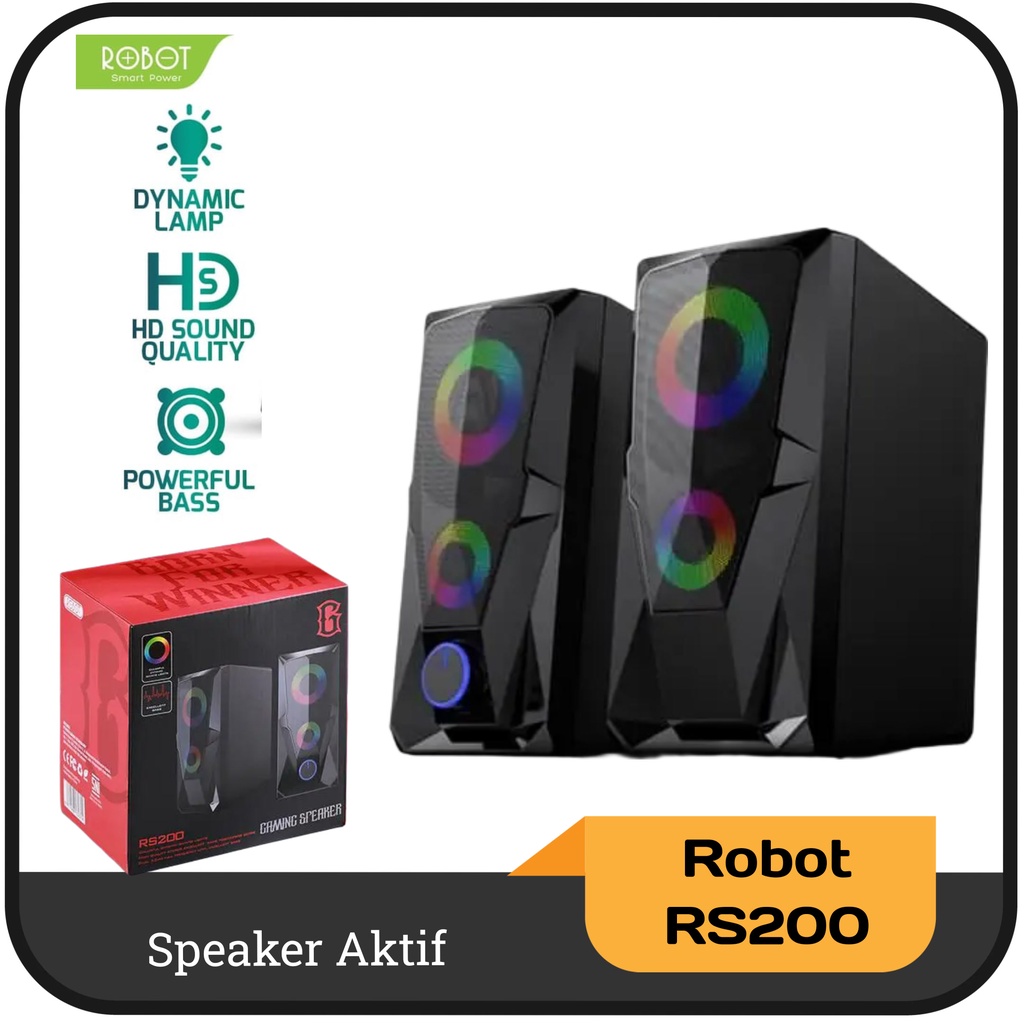 Speaker aktif/Speaker gaming PC/Laptop Robot RS200 3.5mm aux with 2 channel