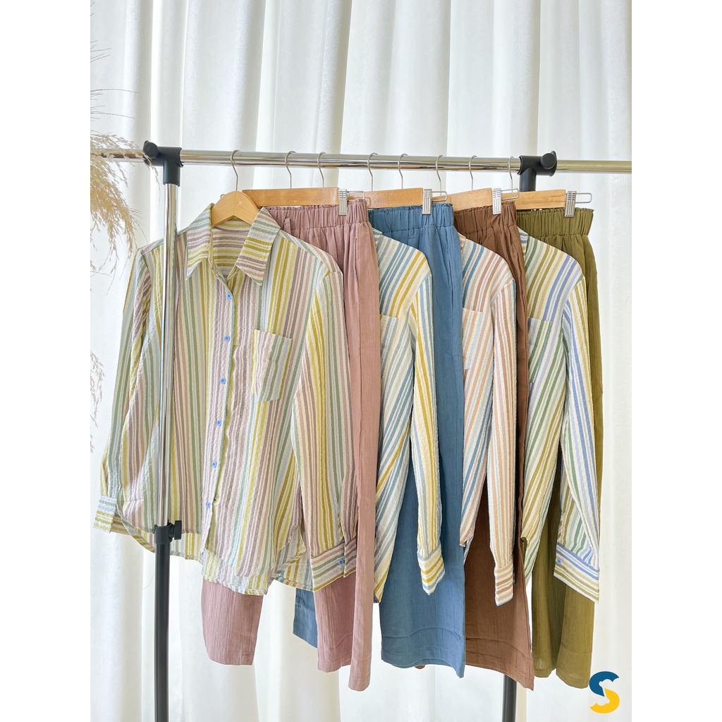 Spero Strip Shirt Normal Size ll Kemeja Stripe Wanita-Kemeja Motif Garis-Kemeja Garis Murah-Kemeja K