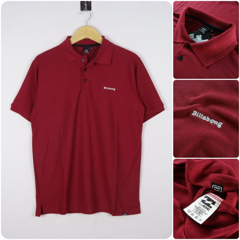 KAOS POLO BILLABONG MERAH MARON LOGO BORDIR KAOS KERAH KANCING