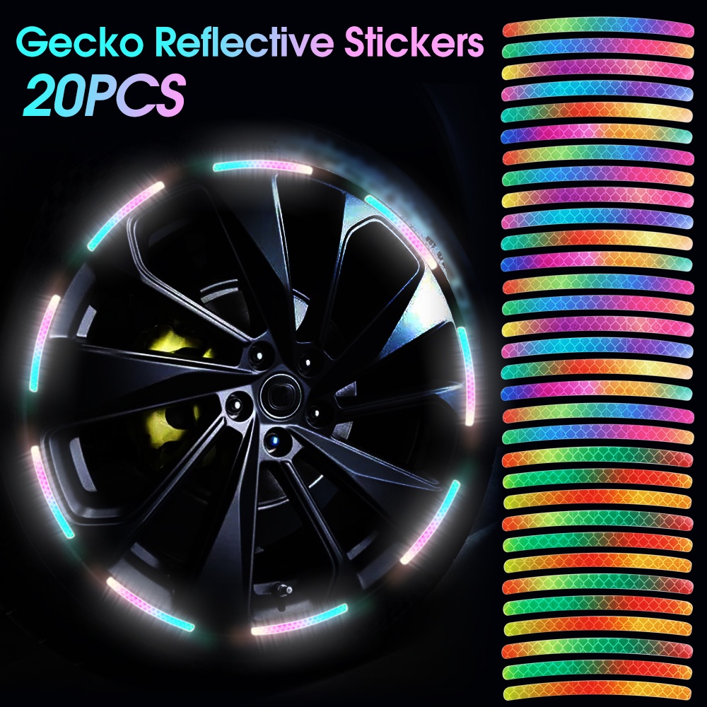 20 Pcs Perekat Diri Motor Mobil Sepeda Roda Decal Malam Keselamatan Peringatan Stiker Pelangi Reflektif Stiker Aksesoris Otomotif Tahan Air Mobil Roda Rim Luminous Stiker