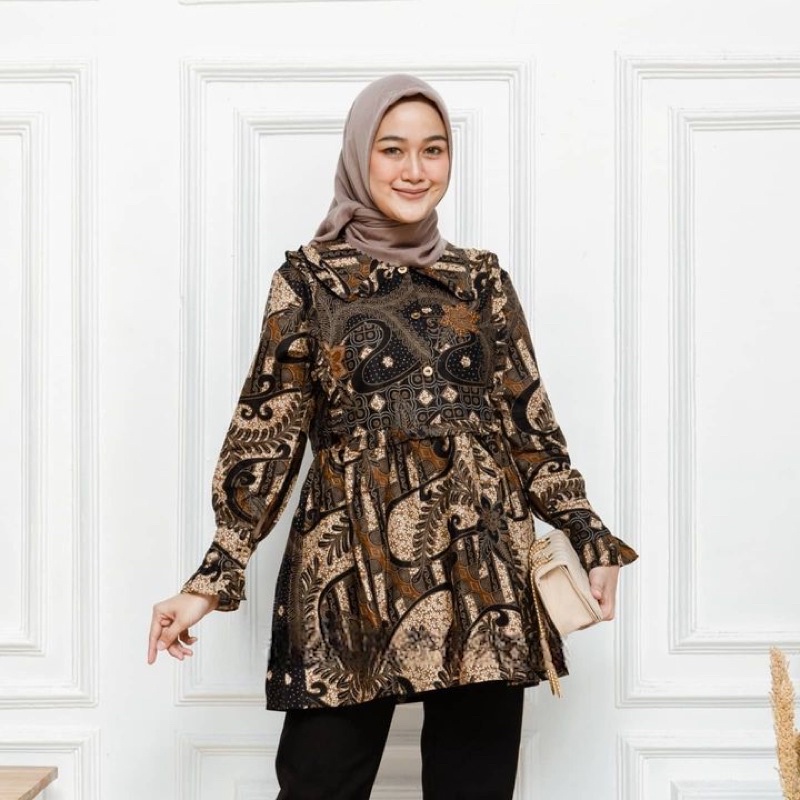 Revany ID - Couple Blouse Widodari 2 Kemeja Batik Kerah Coklat