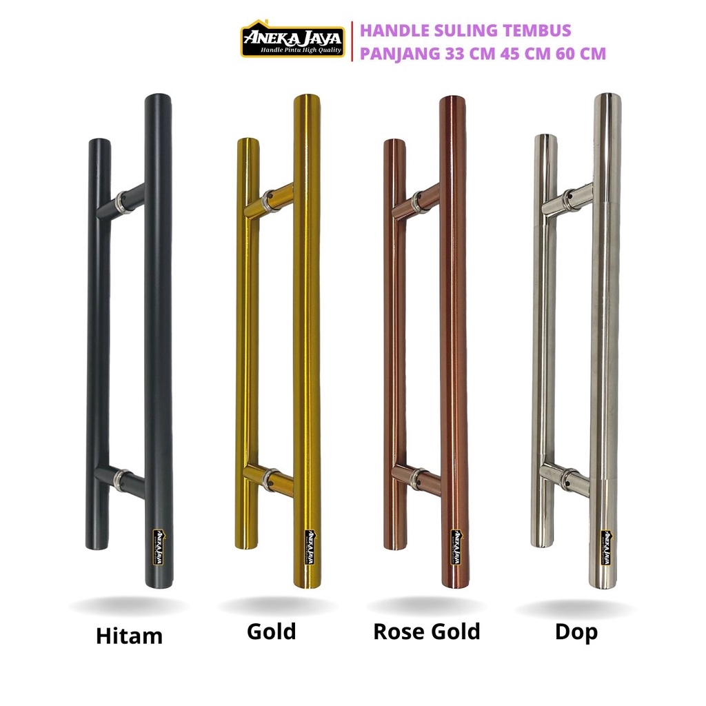 Handle Pintu Kaki Tembus - Panjang 33 cm 45 60 Model Suling Bulat  - Gagang Pintu Rumah Kayu Kaca Stainlees Steel