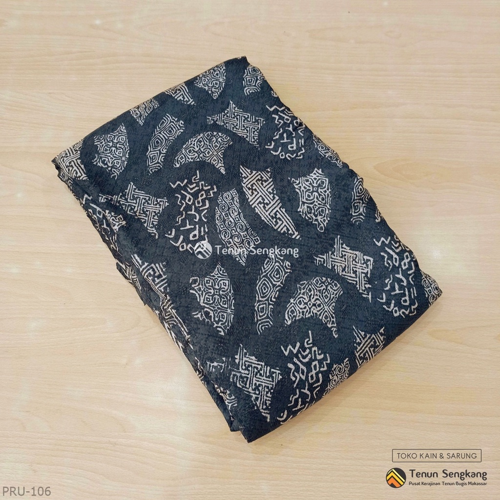 Kain Tenun Dobby Batik Sutra Bugis Makassar Abu Abu Tua - Tenun Sengkang PRU-106 (Harga Per 0,5 Mete