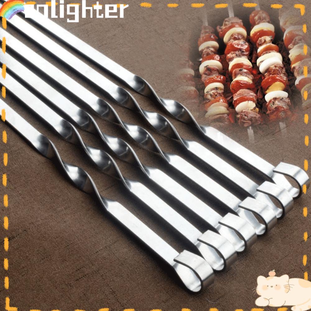 Solighter Stik Panggang Stainless Steel Tahan Lama BBQ Alat Dapur Tusuk Sate Kebab String