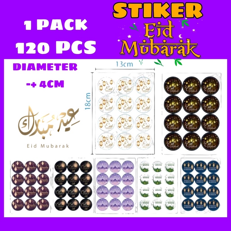 120 PCS stiker eid mubarak , stiker ramadan kareem , sticker untuk hamper lebaran ukuran BESAR