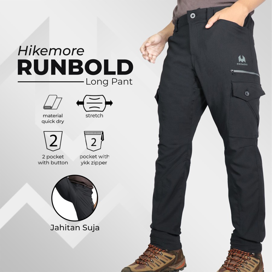 Hikemore Runbold Celana Panjang Pria Cargo Quickdry Dry Fit Stretch Original LIVE