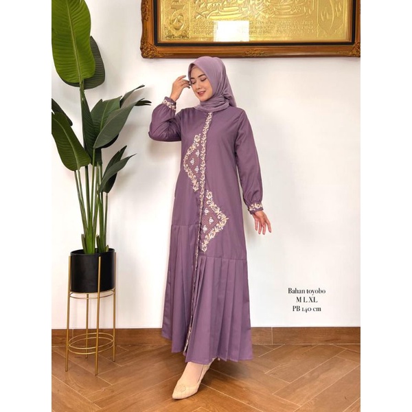 ZAJA - BAJU GAMIS KATUN TOYOBO POLOS BORDIR MEWAH / DRESS MUSLIM PEREMPUAN DEWASA POLOS ANGGUN / GAMIS KATUN TOYOBO BORDIR COMPUTER DESAIN MENAWAN DAN ELEGANT BUSUI AND WUDHU FRIENLY