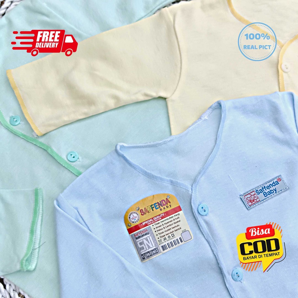 Baju Bayi Tangan Panjang Polos size 0 - 3 Bulan merk SNI SAFFENDA