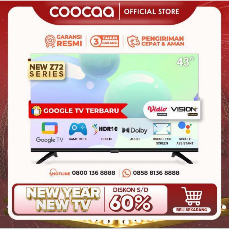 GOOGLE TV COOCAA 43" DiGITAL SMART TV - DOLBY AUDIO - NETFLIX & YOUTUBE