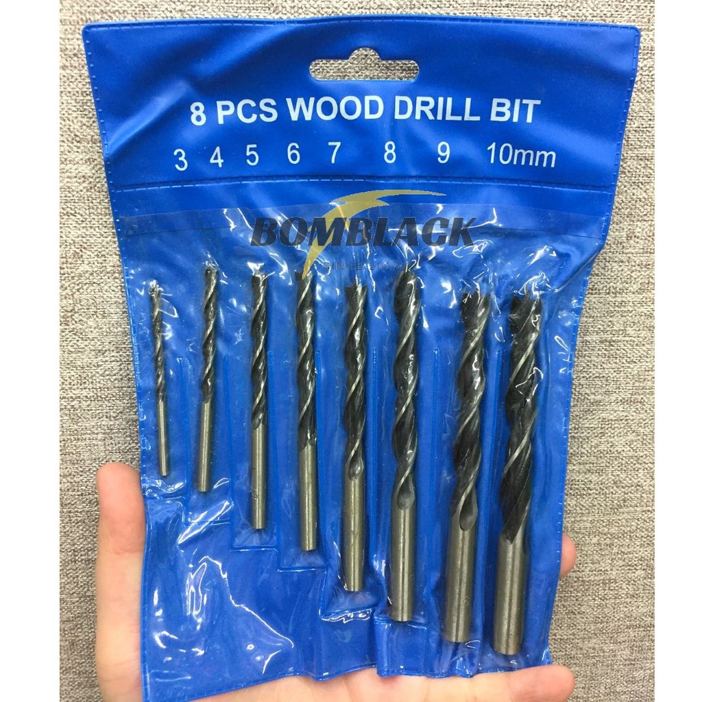 Mata Bor Besi Kayu Set 8pcs Wood Drill Bit 3mm - 10mm BIRU