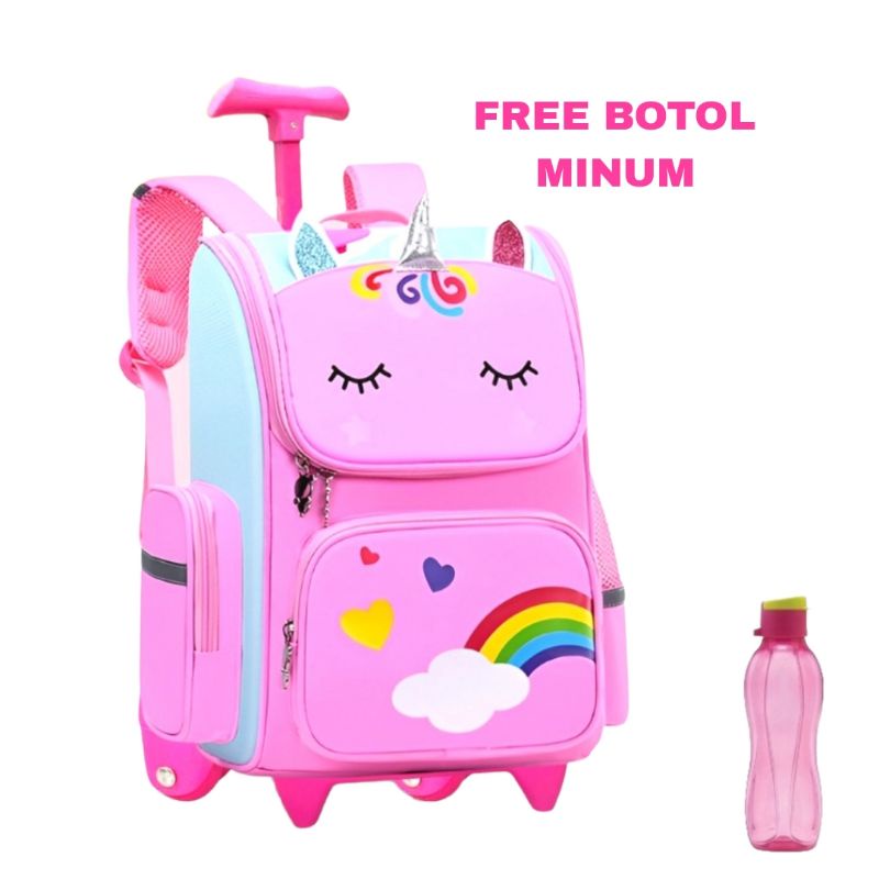 Troli Anak Sd Tas Unicorn Karakter Ransel Dorong Anak Perempuan