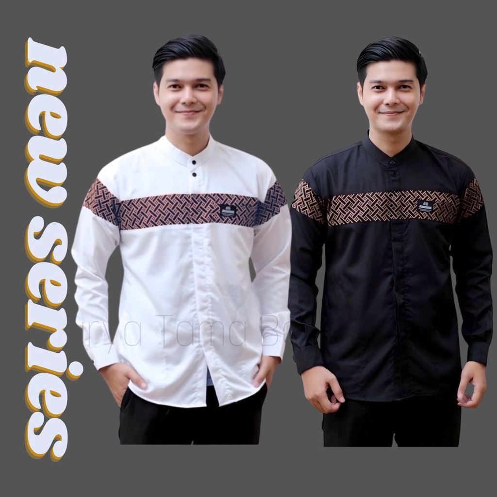 Baju koko pria lengan panjang motif kobata kombinasi warna putih hitam baju koko putih baju koko hit