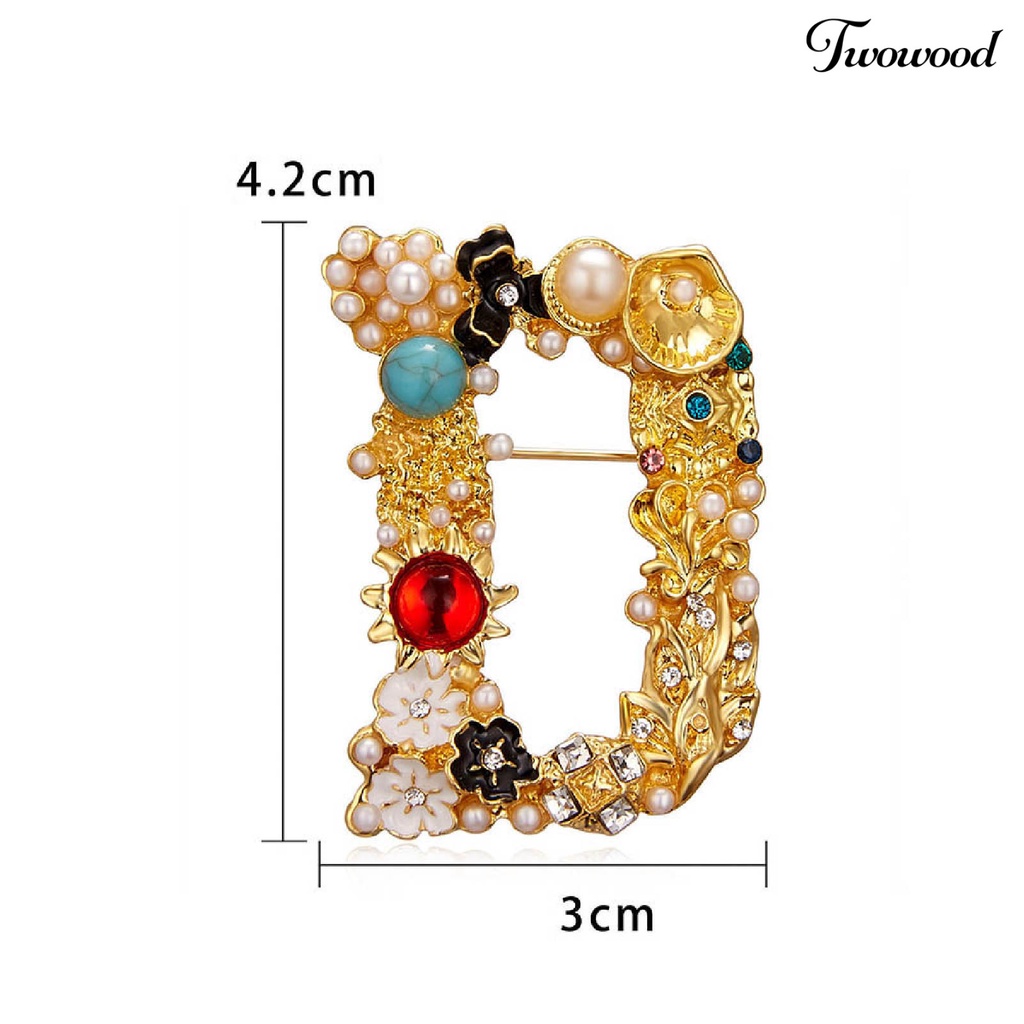 Twowood Enamel Bros Pin Muti-Warna Fashion Bentuk Huruf Wanita Berlian Imitasi Mutiara Imitasi Brooch Pin Untuk Pesta