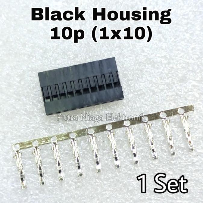 (1 Set) Black Housing 10p 2.54mm Konektor Hitam Female 1x10 10pin putr4n14