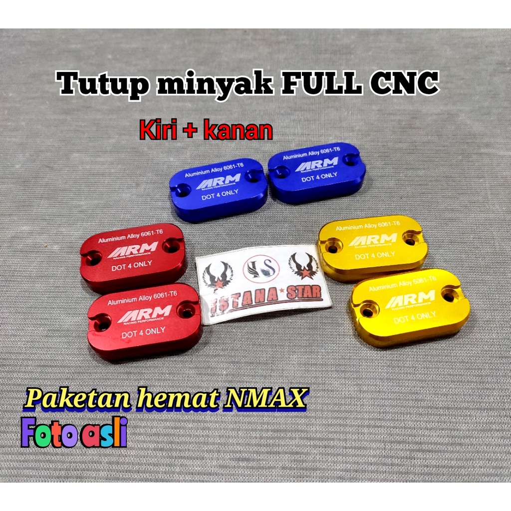 Tutup Minyak Rem Variasi Nmax Old &amp; Nmx New 2020 Full CNC Dapat 2 Buah Warna Gold Merah Blue