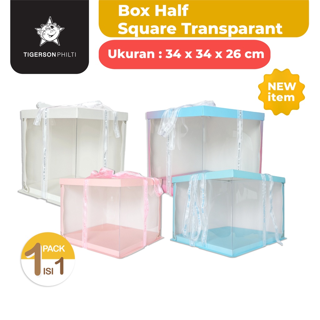 

Cake Box Half Transparant Square Mika/ Packaging Kue 34x34x26 cm