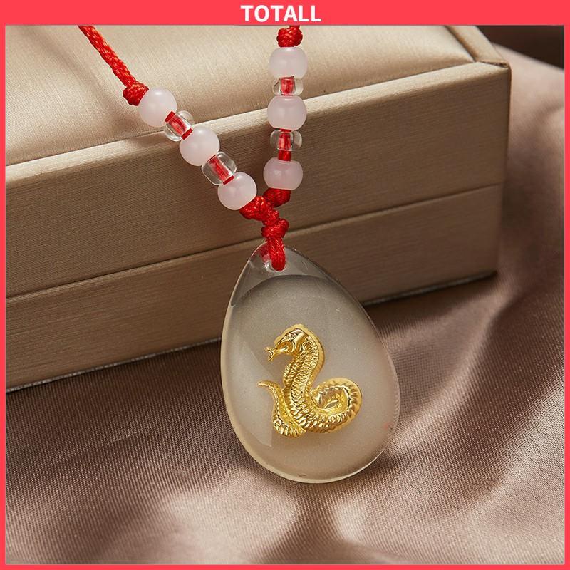 COD Kalung Tali Liontin Bercahaya Kristal Liontin Zodiak Emas Indah Merah-Totall