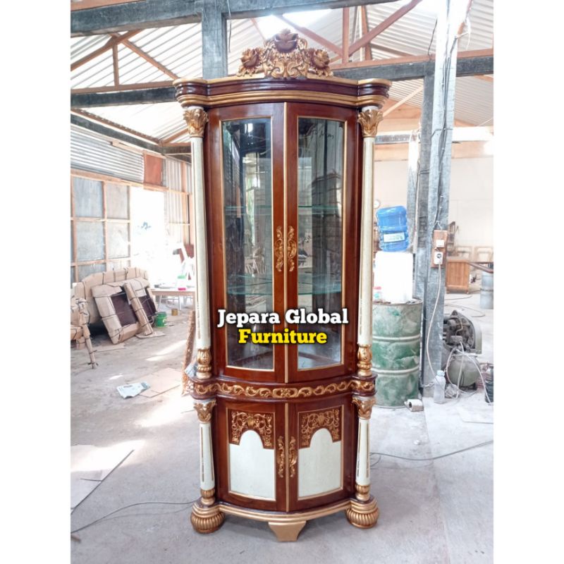 Lemari Hias sudut Jati ukir majapahit ( lemari hias Jati,lemari ukir jati,rak buku jati )