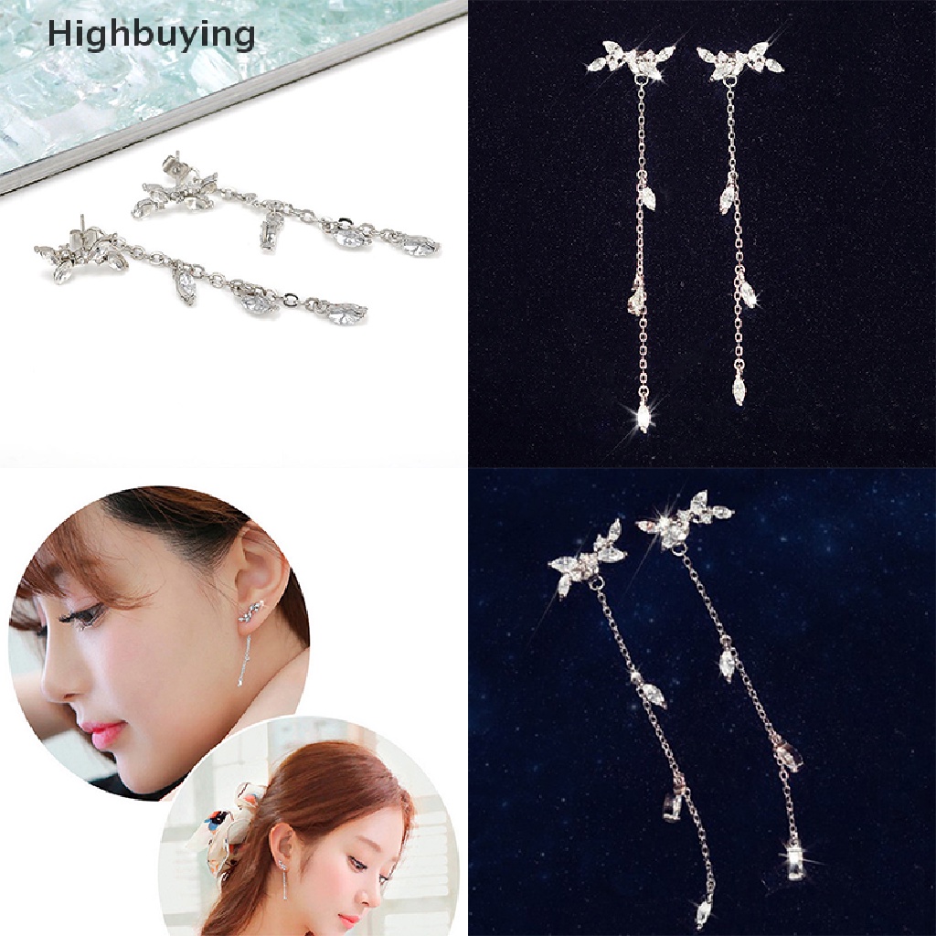 Hbid Fashion Wanita Panjang Gaya Korea Rumbai Daun Ear Stud Drop Menjuntai Kait Anting Glory