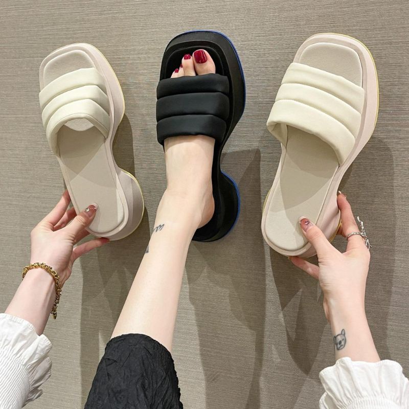 2113 Sandal wedges wanita import sandal slip on korean style kekinian