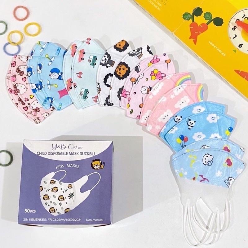 Masker Duckbill Anak Garis Mix Motif Kemasan BOX/ Masker Duckbill Anak Mix Motif