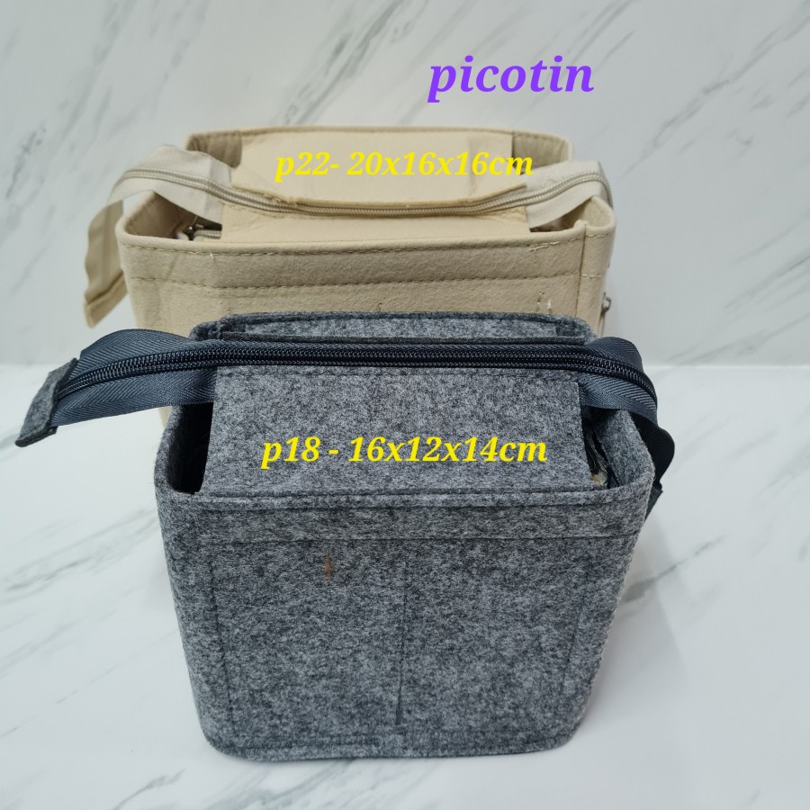 felt Top zipper Bag organizer for picotin bucket bag / insert bag