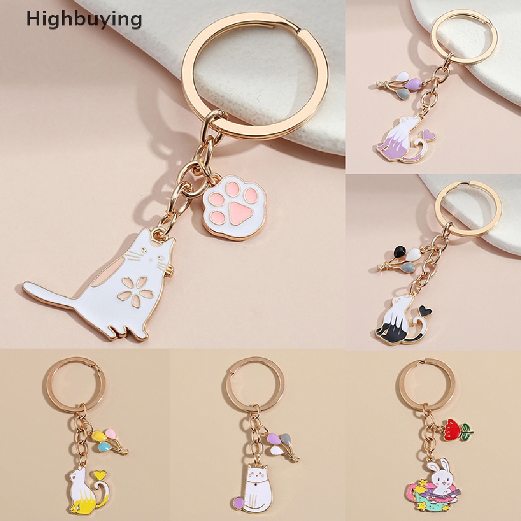 Hbid Gantungan Kunci Balon Hati Kucing Lucu Enamel Key Chains Hadiah Untuk Aksesoris Handbag Glory